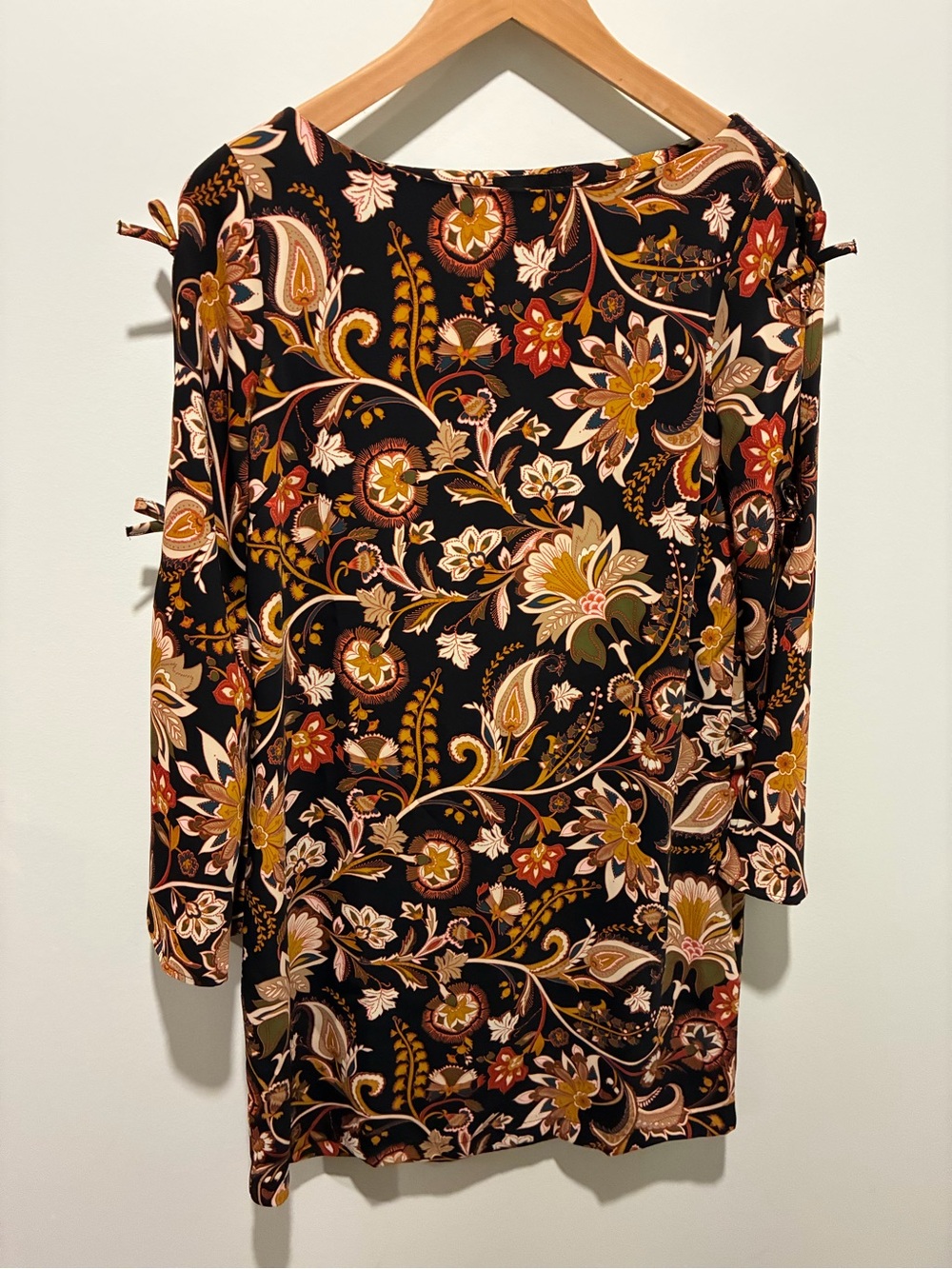 Cynthia Rowley Floral Paisley Bow Tie Open Sleeves Knee Length Dress Sz 2